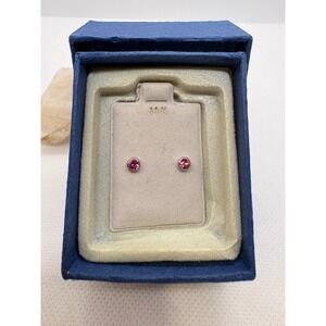 Piercing Pagoda 14k White Gold Pink CZ Stud Earring Bezel Vintage 0.35g